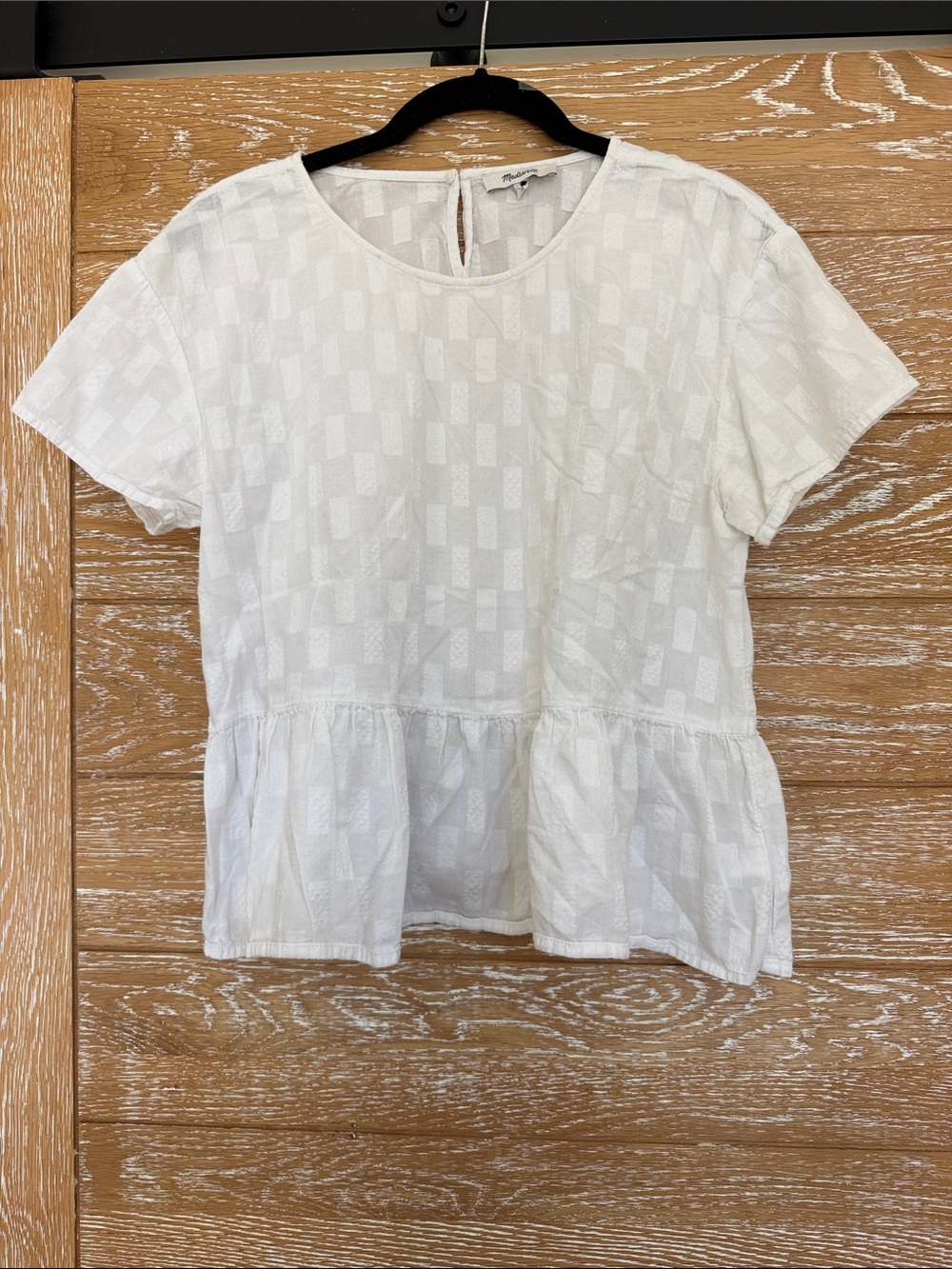 Madewell Ivory Textured Short-Sleeve Peplum Top